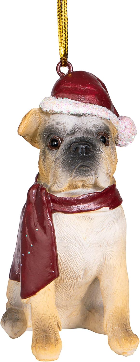 Design Toscano JH576304 Noel Noel Bulldog Tatil Köpek Süsleri, Tam Renkli