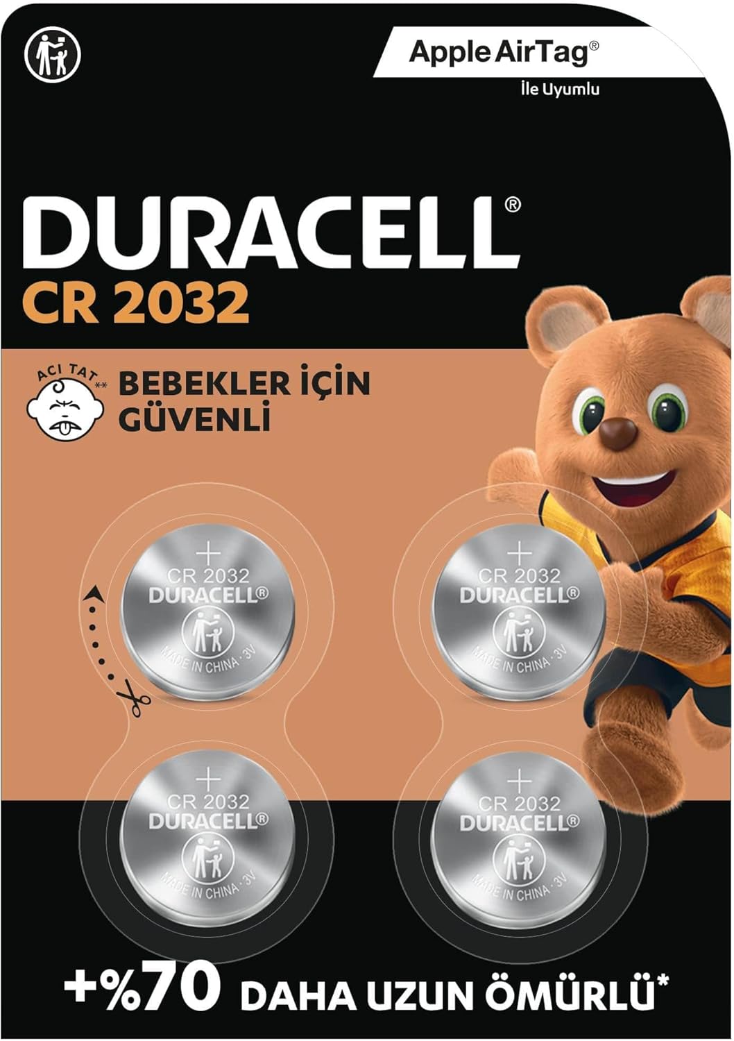 Duracell CR 2032 Lityum Düğme Pil (4’lü paket) 3V, (CR2032) 4'lü Paket