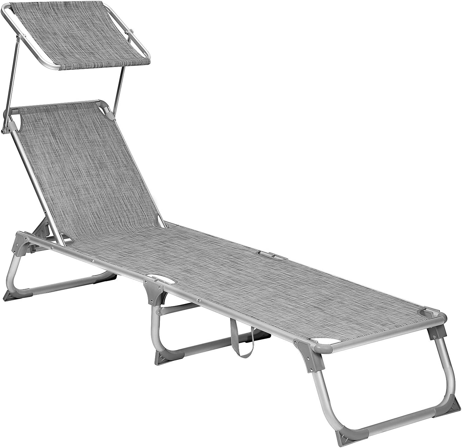 SONGMICS Ayarlanabilir ve Katlanabilir Gölgelikli Şezlong, 55x193x31 CM, Gri Kırçıllı, GCB19TG Gri - Beyaz
