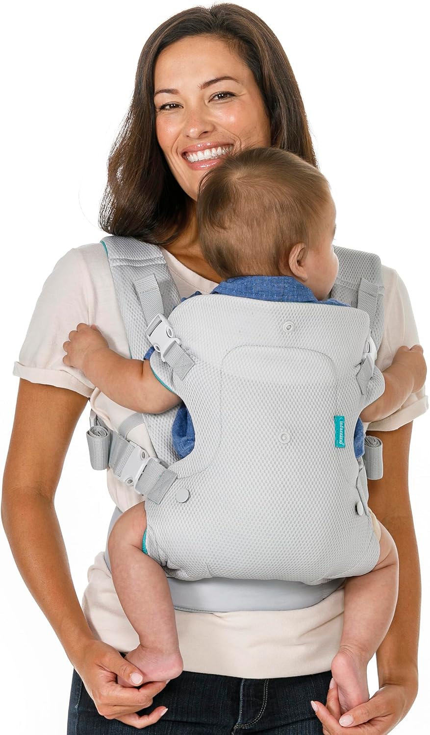 Infantino - Flip Breathable 4-in-1 Taşıyıcı - Hafif ve Hava Geçirgen - Ayarlanabilir Bel Kayışı ve Yastıklı Kayışlar - Konforlu ve Ergonomik - Açık Gri