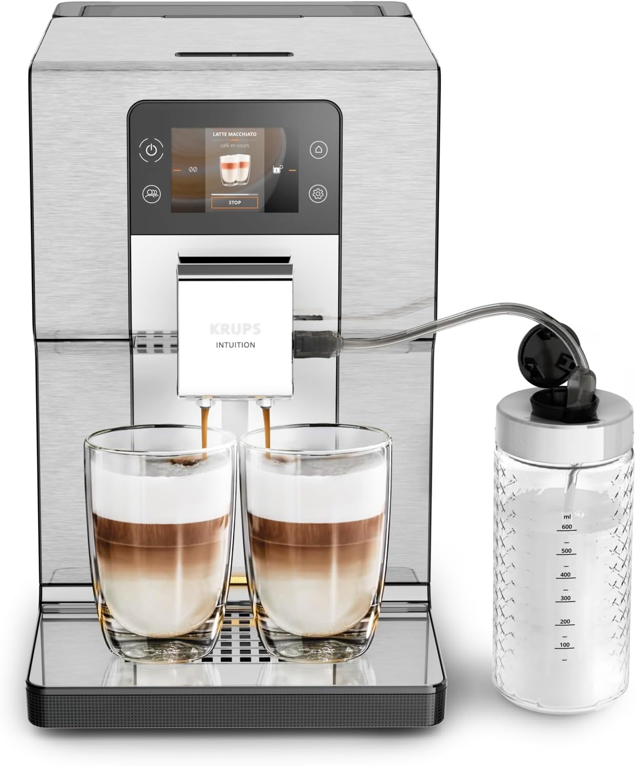 KRUPS Intuition Experience + Tam Otomatik Kahve Makinesi, Sessiz, 20 Farklı İçecek Seçeneği, Fırçalanmış Paslanmaz Çelik, Renkli Dokunmatik Ekran, 8 Kişisel Profil, Fransa'da Üretilmiştir, EA877D10 Klasik