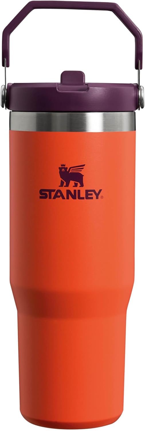 Stanley IceFlow Flip Straw Pipetli Termos Bardak, 0.88 Litre, Turuncu/Mürdüm(Tigerlily Plum)