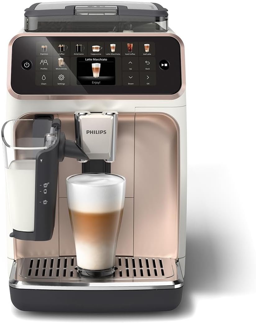 Philips 5500 Serisi LatteGo Tam Otomatik Espresso Makinesi 20 Sıcak ve Soğuk İçecek, Renkli Dokunmatik Ekran, Beyaz Roze Renk, QuickStart, SilentBrew Teknolojisi (EP5543/80)